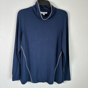 EUC Size XS Pure jill Navy Blue Long SLV Turtleneck‎ Top Tranquility Fleece SOFT